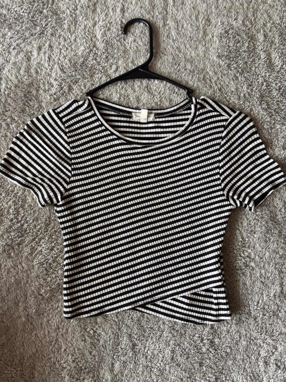 Black and White Striped Women's Rib Knit Tee